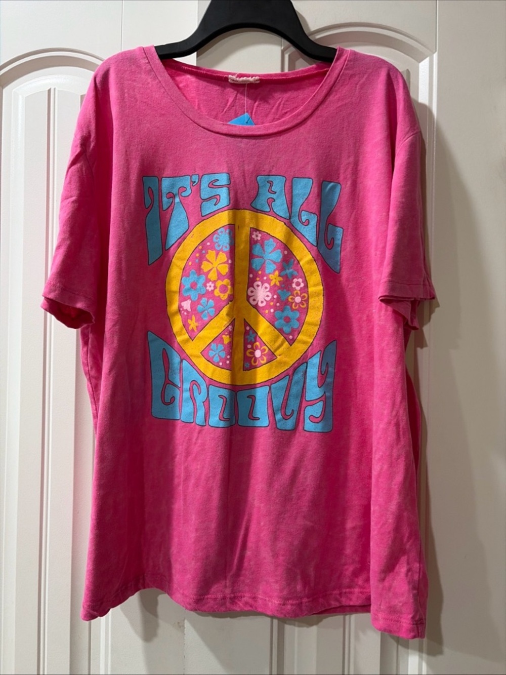 Pink Graphic Tee with Peace Sign - It's All Groovy